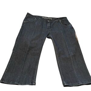 Roadrunner Black Denim Capri Pants - Size 16 Bling on all pockets -Silver thread